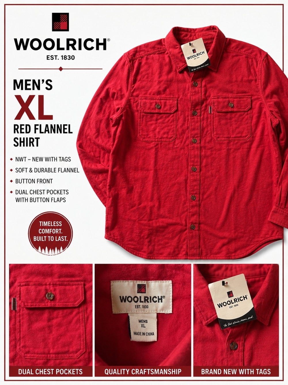 Woolrich Men's Red Button-Front Flannel Shirt